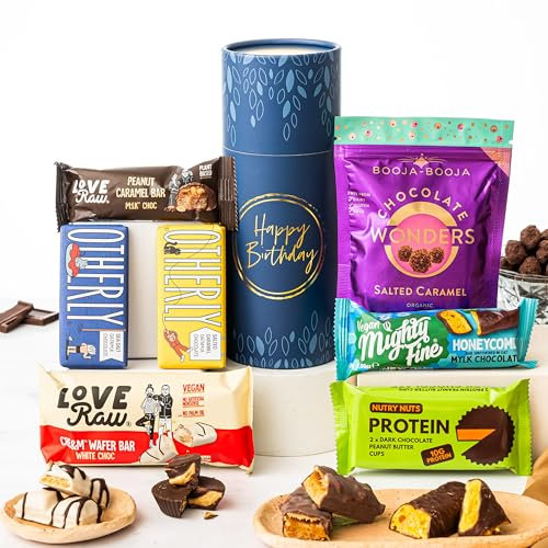 Happy Birthday Gluten Free Chocolate Letterbox Gift Tube with Truffles & Hot Chocolate, Luxury Gourmet Gifts for Women, Men, Couples by EDEN & CO