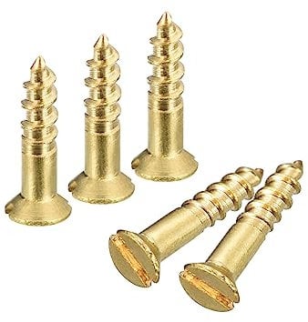 sourcing map Brass Wood Screws, 50Pcs M2 x 8mm Slotted Drive Flat Head Self Tapping Screw Countersunk for Woodworking Furniture