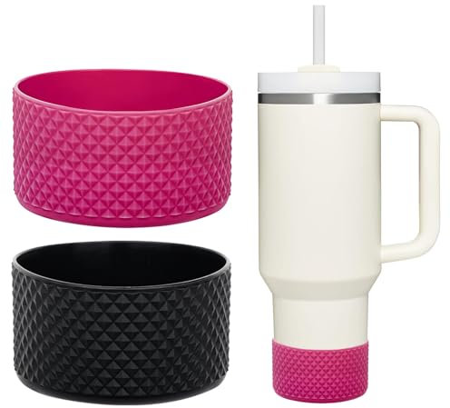 WK IEASON 2 Pcs Tumbler Bottom Protector Flask Silicone Boot for Stanley Quencher Adventure 40oz &Stanley IceFlow 20oz 30oz Compatible with Hydro Flask Wide Mouth 12oz 21oz 24oz(Diamond Snapper/Black)
