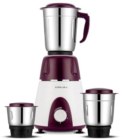 Bajaj Indian Mixer Grinder 3 Jars, Black GX3701, Classic, Herculo, Ivora Rex 500 750W, 1000W, 500W (Rex 500 Purple)