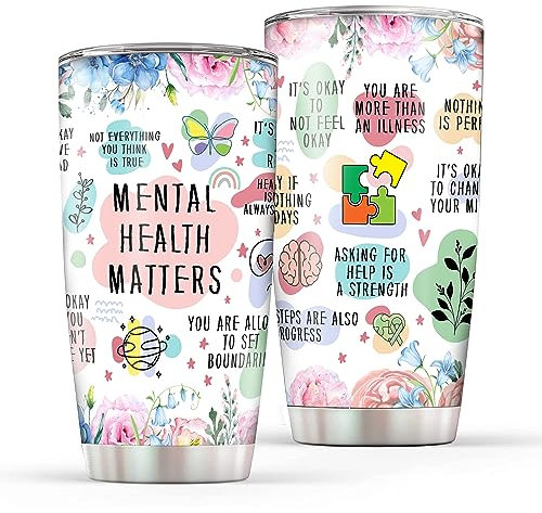 Mental Health Gifts for Women Positive Daily Affirmations Cup Tumbler 20Oz - Sobriety, Self Love, Inspirational, Motivational Gifts Coffee Travel Mugs for Women, Therapy/Counseling/Therapist Gift