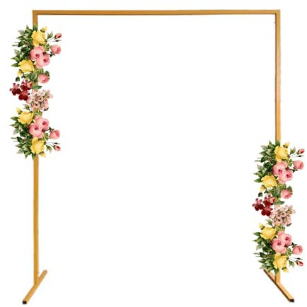WedDecor Square Shaped Balloon Arch Stand Plants Vine Climbing Metal Frame with Floor Base For Wedding, Birthday, Parties Photo Background Decorations, 200cm x 200cm, Gold