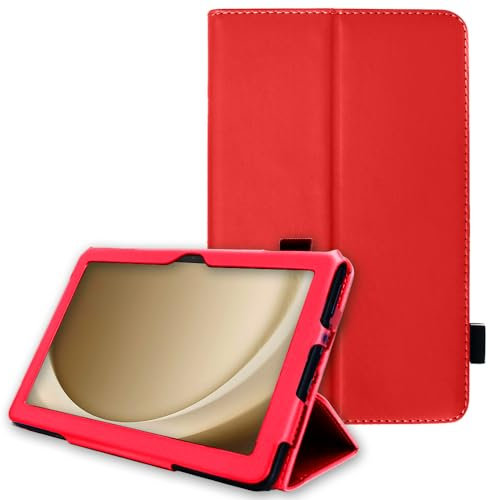 TECHGEAR Leather Case for Samsung Galaxy Tab A9 Plus 11 (SM-X210 / SM-X215) Premium PU Leather Slim Folio Stand Smart Case Cover with Hand Strap, Auto Sleep/Wake [Red]