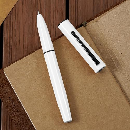 HONG DIAN C1 Fountain Pen Fine Nib, Snow White & Classic Retro Design Metal Pen with Ink Converter