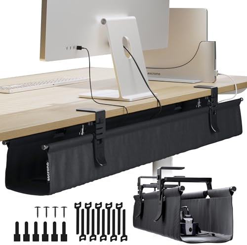 Ascrono Cable Tray, Black, 40.6 x 13.6, Under Desk Cable Management, Clamp/Screw Mount, Heavy Duty