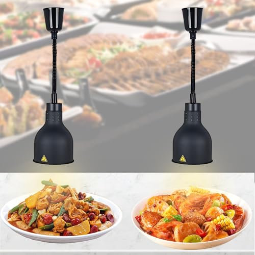 BOVDC Wärmelampe Küche, Schwarz Lebensmittel Wärmelampe für Küche 19cm/25cm, Hängende Wärmelampen für Speisen Einstellbar für Küche, Buffets und Hotels(2 Stück, 19cm)