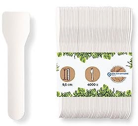 BIOZOYG Umweltfreundlicher Eisportionierer I 4000 Eisstiele Papier weiß I Biologisch abbaubare Eislöffel I Papierlöffel einweg I Nachhaltige Eislöffel portionierer I Klimaneutrale Eiscreme Löffel