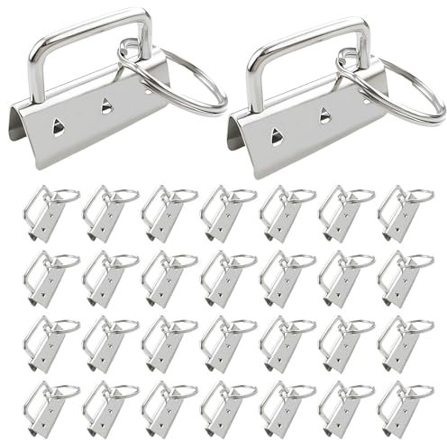 30 Stück Schlüsselband Rohlinge, 32mm Schlüsselanhänger Hardware Klemmverschluss Anhänger Armband Hardware mit Schlüsselring für DIY Handarbeit Lanyard Schlüsselbändern(Silber)