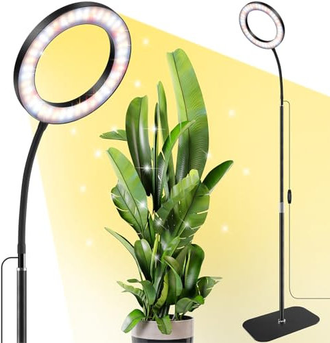 Lámpara de cultivo con soporte, luces para plantas de interior, espectro completo, con timers automático 3/9/12H, altura ajustable 58-170 cm, 3 modos, 10 brillos, uso en plantas pequeñas y altas