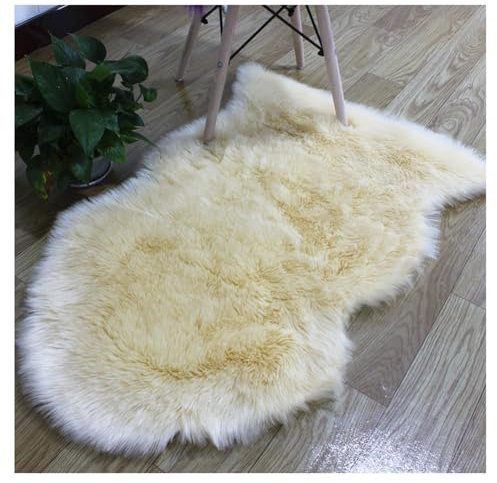 Hrlace Lammfell Schaffell Teppich Kunstfell Teppich Lammfellimitat Teppich Longhair Weiche Flauschig Stuhlauflage Nachahmung Wolle Bettvorleger Sofa Matte für Stuhl Sofa Schlafzimmer Beige 65x100cm