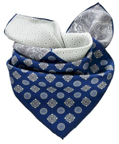 Prettystern handrolliertes Seiden-Halstuch Damen Herren reine Seide Bandana Sommer Seiden-Tuch 21 Blau Grau Paisley