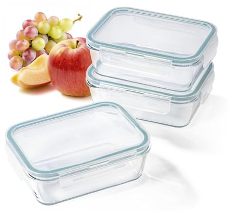 GOURMETmaxx Klick-It Lot de 3 boîtes de conservation en verre de 900 ml | Convient comme boîte à sandwich ou pour Meal Prep | Passe au lave-vaisselle, au micro-ondes et au congélateur | Couvercle de