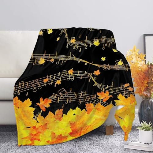 fifbird Fleece-Überwurfdecke für Kinder, Sofa, Couch, Bettwäsche, Vintage-Ahornblatt, Musiknoten-Muster, weiche Überwurfdecken für Jungen und Mädchen, 203,2 x 152,4 cm, BLANKET58S