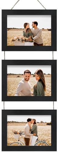 Rexllon Bilderrahmen zum Aufhängen, 10,2 x 15,2 cm, Collage mit 3 schwarzen Rahmen