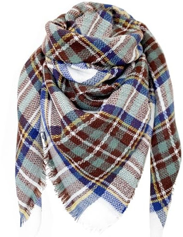 DELEY Retro Damen Tartan Schal weicher karierter karierter Schal Wickelschal Decke Schals Weiß und Blau
