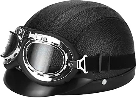 Casco Moto Mezzo Casco Aperto con Occhiali E Sciarpa, Casco Stile Tedesco Vintage per Uomini E Donne Approvato DOT/ECE Casco Moto Scooter Skateboard (55-62 Cm)