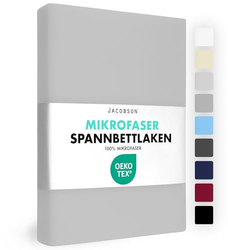 JACOBSON Spannbettlaken 180x200-200x200, Premium Mikrofaser Spannbetttuch 160g/m², Bettlaken (180x200cm - 200x200cm, Hellgrau)