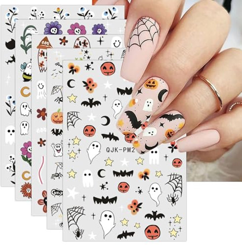 JMEOWIO 9 Sheets Halloween Nail Art Stickers Decals Self-Adhesive Cute Ghost Nail Supplies Nail Art Design Decoration Accessories