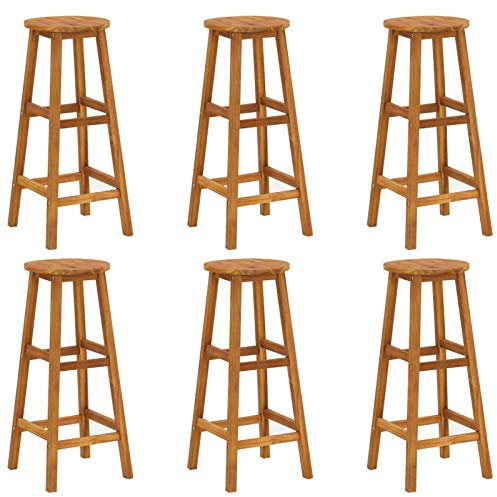 DLAZUM Barhocker 6 Stück aus massivem Akazienholz, Bartheke, Küchen- und Esszimmerhocker, Barstuhl für den Außenbereich, Garten, Pub, Café, Theke, Barstuhl, Außenstühle