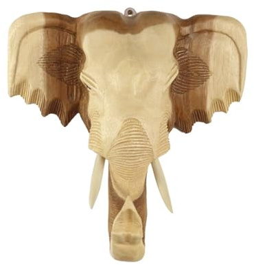 Oriental Galerie Elefantenkopf Wanddeko Elefant Holz Kopf Skulptur Figur Trophäe Wandfigur Natur 30cm