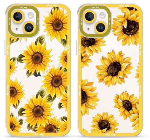 Foonary 2 Pack Clear Set Suitable for iPhone 14 Transparent 6.1, Phone Case With Daisy Flower Fun Aesthetic Pattern Cover, Soft Silicone Shockproof Protective Girls Box, for iPhone 14