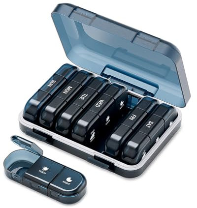 ONTERATE Wochen Tablettenbox für 3-mal Täglich, Große Pillenbox für 7 Tage, Tragbare, Feuchtigkeitsgeschützte Pillendose mit 21 Fächern, Reise Tablettenbehälter für Vitamine (Blau)