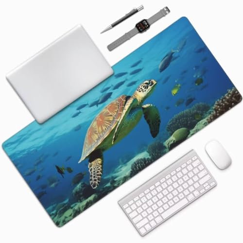 Schildkröte Mauspad XXL Mauspad 800x300 mm Schreibtischunterlage, Wasserdicht Mauspad Fisch Mousepad XXL, Gaming Mauspad Groß Verbessert Präzision und Geschwindigkeit, Gaming Zubehör Zimmer Deko-MU849