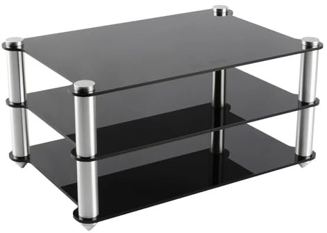 YHWKGZ Audio Rack Hi Fi Regal, 3-lagiger Phonoschrank, Transparente Acrylplatte, Hi Fi Rack mit Metall-Stahlbeinsäule, for Spielekonsole/Apple TV/PS4(Nero)