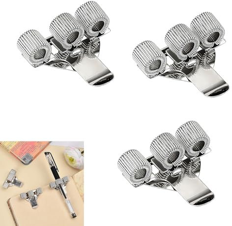 YUGUOLAN 3 Stück Pen Loop, Kugelschreiber Halter, Stiftehalter Kasack, Stifthalter Buch, Metall-Stifthalter Mit Taschen-Clip, Für Home Office Whiteboard Silber (Silber Dreilöcher)