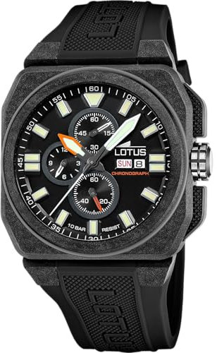 Lotus Montre pour Homme 18976/4 Chrono Boîtier en Fibre de Carbone Noir Bracelet en Caoutchouc Noir