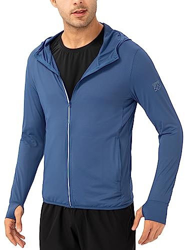 Veste de Course à Pied pour Homme Protection Solaire UPF 50+ UV Zippée Jakcets de Sport Légères manches longues Respirant Chemise avec Trous de Pouce pour Fishing Voyage Randonnée Cyclisme