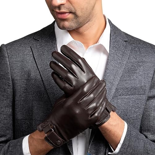 YUEMING Herren Lederhandschuhe, Winter Handschuhe Herren, Warme Kaschmirhandschuhe Handschuhe Berührungssensitiver Bildschirm für Outdoor Fahren Camping(Braun-M)