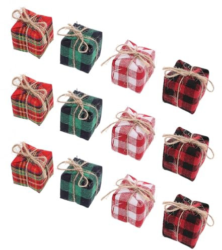 JOINPAYA 12Pcs Dolls House Mini Present Boxes: Cloth Mini Present Box Christmas Tree Hanging Decoration Pendant for Christmas Dollhouse Decor