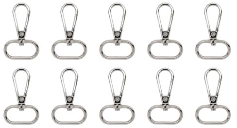MIRKUZI Mosquetones para bisutería Paquete de 10 ganchos giratorios de mosquetón plateados, gancho de resorte, llavero con garra giratoria, gancho para llavero de escalada