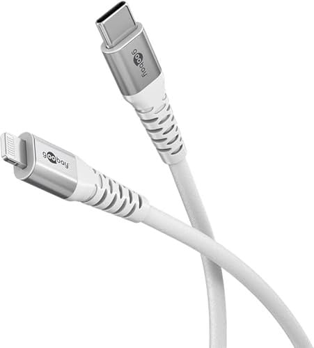 goobay Cavo flessibile in tessuto da USB-C a Lightning, 60 W, 0,5 m, 480 Mbits, cavo di ricarica USB C/Supersoft/cavo di ricarica rapida Apple Lightning/USB tipo C, cavo in tessuto/bianco / 74518