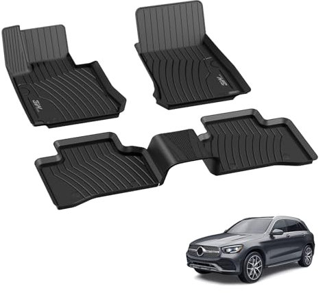 3W Fußmatten für Mercedes Benz GLC X253 2016-2022, TPE Allwetter Gummimatten für Benz GLC 1. und 2. Reihen Komplettset Auto Fussmatten Zubehör, Schwarz Antirutschmatten, Nicht für Coupé