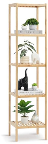 VEVOR Étagère de Salle de Bain à 5 Niveaux, étagère de Rangement pour présentoir, Support pour Plantes à Fleurs Autonome, étagère d'angle multifonctionnelle en Bambou, pour Cuisine, Maison, Naturel