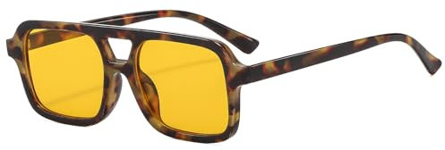 Long Keeper 70er Jahre Quadratische Piloten Sonnenbrille für Herren Damen Retro Rechteckige Sonnenbrille Vintage Trendige Kleine Doppelbrücken Sonnenbrille (Leopard Orange)
