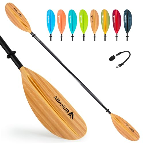 Abahub 218cm Kajak Paddel Aluminium Doppelpaddel mit Paddelleine für Kajakfahren Ruderboot Kanusport Aluminiumlegierungs Schaft Kunststoff Klingen Holz Muster