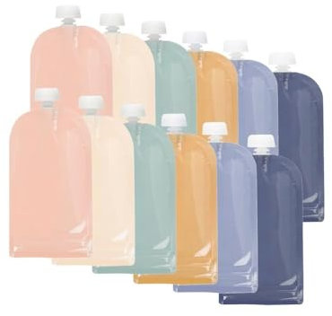 Jané Lot de 12 Pochettes Alimentaires Réutilisables pour Bébé de 200 ml, Faciles à Remplir, s’Ouvrant par le Bas et Dotées d’une Fermeture Hermétique
