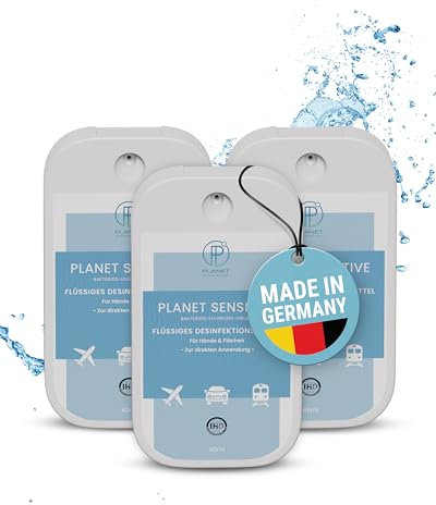 Planet Sensitive® - 3 x 40ml alkoholfreies Desinfektionsmittel kompakt für Flächen Reisen, Hände | Gegen Bakterien, Viren wie Herpes, Influenza, Hanta | Made in Germany | Sprayer