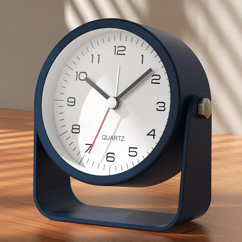 AYRELY® 3.5-Inch Small Analogue Alarm Clock – Battery-Powered, Cute Table Clock with Light, Adjustable Tilt for Travel, Bedside, Bedroom, Kids' Room, Living Room Décor(Oxford Blue)