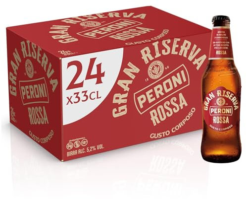 Peroni Birra Gran Riserva Rossa, Cassa con 24 Birre in Bottiglia da 33 cl, 7.92 L, Birra Rossa dal Gusto Corposo con Aroma di Malto e Caramello, Gradazione Alcolica 5.2% Vol