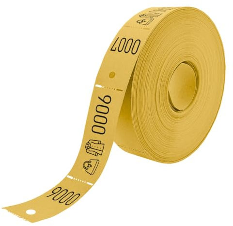 CombiCraft Garderobenummern auf Rolle Gelb mit Tasche-/Jacke Symbol - 500 Abrisse pro Rolle - Mit praktischem Aufhängeloch - Ideal für eine organisierte Garderobe bei Veranstaltungen