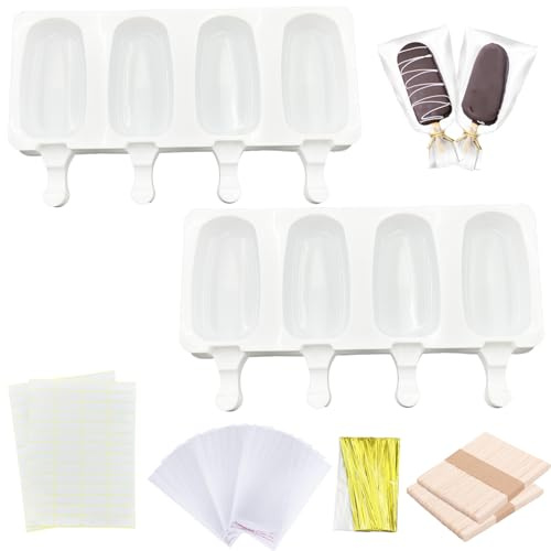 Grandi Stampi per Gelato in Silicone,4/8 Cavità Stampi ghiaccioli in SiliconeFormine Ghiaccioli,senza BPA, riutilizzabili, Stampi per Gelato fatti in Casa,per Gelato al Congelato Fai da Te (A)