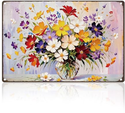 DOODLREAM Metallblechschild Mit Farbiger Wildblume Retro Wanddekoration Frühlings Wildblume Vintage Wandkunst Poster Zuhause Kaffee Café Zimmer Badezimmer Innenhof Garten Gewächshaus Hofdekoration