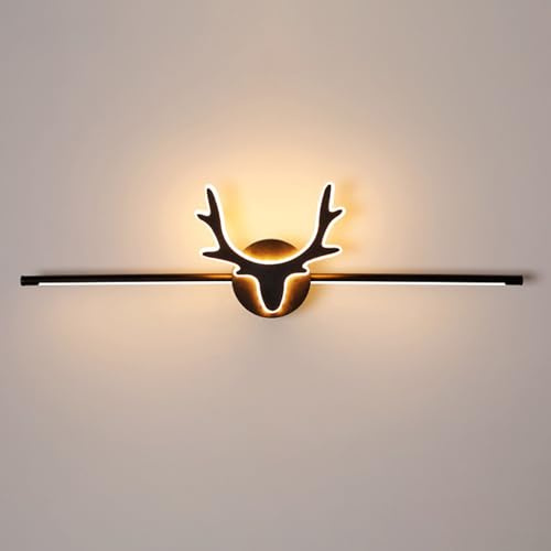Mengjay LED Wandlampe Schlafzimmer, Wandleuchte Innen Nachttisch mit 3 Lichtfarben Einstellbar, Geweih Deko Wandbeleuchtung aus Metall & Acryl (80cm/28W)