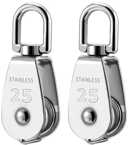 M25 Pulley Block 150kg 304 Stainless Steel Pack of 2 | Heavy Duty 360 Degree Single Wheel Swivel; For Lifting Rope; Shell Pulley Block