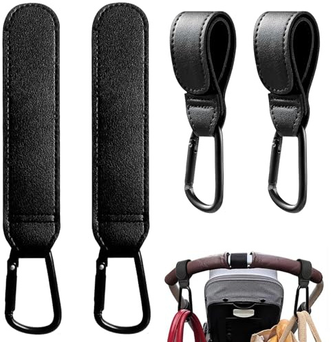lomdung 4 Stück Kinderwagen Haken, Kinderwagenhaken für Wickeltaschen, Anhänger für Kinderwagen in Universeller Passform,Klettverschluss Haken, für Anhänger, Rollator, Fahrradanhänger