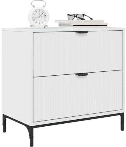 vidaXL Bedside Table with Drawer High gloss white 63.5 x 36 x 61 cm, Compact Bedside Table, Rustic Nightstand with Open Storage, Functional Bedroom Organizer, Engineered Wood Side